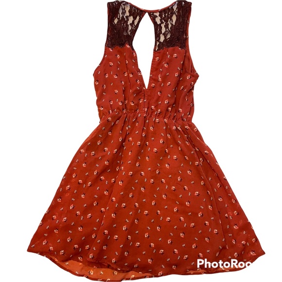 Fall Floral Open Back Halter Top Lace Button-Up Dress - Picture 2 of 10